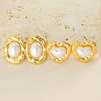 1 Piece Simple Style Classic Style Square Oval Heart Shape Plating Inlay 304 Stainless Steel Artificial Pearls 18K Gold Plated Ear Studs main image 2