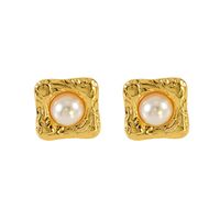 1 Piece Simple Style Classic Style Square Oval Heart Shape Plating Inlay 304 Stainless Steel Artificial Pearls 18K Gold Plated Ear Studs main image 5