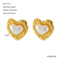 1 Piece Simple Style Classic Style Square Oval Heart Shape Plating Inlay 304 Stainless Steel Artificial Pearls 18K Gold Plated Ear Studs sku image 1