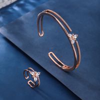 Copper 18K Gold Plated Rose Gold Plated Elegant Glam Luxurious Inlay Flower Petal Zircon Jewelry Set main image 3