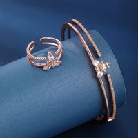 Copper 18K Gold Plated Rose Gold Plated Elegant Glam Luxurious Inlay Flower Petal Zircon Jewelry Set main image 4