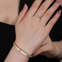 Copper 18K Gold Plated Elegant Lady Inlay Geometric Zircon Rings Bracelets sku image 2