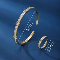 Copper 18K Gold Plated Elegant Lady Inlay Geometric Zircon Rings Bracelets main image 3