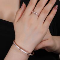 Copper 18K Gold Plated Elegant Lady Inlay Geometric Zircon Rings Bracelets main image 5