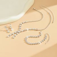 Copper White Gold Plated Luxurious Wedding Inlay Solid Color Rhinestones Jewelry Set main image 2