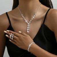 Cobre Blanco Oro Plateado Lujoso Boda Embutido Color Sólido Diamantes De Imitación Conjunto De Joyas sku image 1