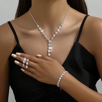 Le Cuivre Or Blanc Plaqué Luxueux Mariage Incruster Couleur Unie Strass Ensemble De Bijoux main image 6