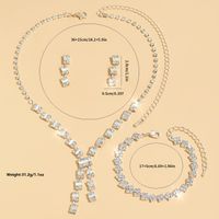 Copper White Gold Plated Luxurious Wedding Inlay Solid Color Rhinestones Jewelry Set main image 4