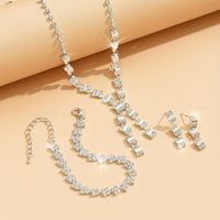 Copper White Gold Plated Luxurious Wedding Inlay Solid Color Rhinestones Jewelry Set main image 3