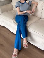 Lässig Draussen Täglich Frau Einfacher Stil Streifen Einfarbig Stricken Hosen-Sets Hosen-Sets main image 6
