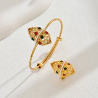 Copper 18K Gold Plated Elegant Bridal Streetwear Inlay Geometric Wooden Beads Zircon Rings Bracelets Jewelry Set main image 1