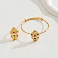 Copper 18K Gold Plated Elegant Bridal Streetwear Inlay Geometric Wooden Beads Zircon Rings Bracelets Jewelry Set main image 4