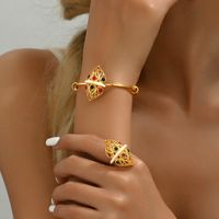 Copper 18K Gold Plated Elegant Bridal Streetwear Inlay Geometric Wooden Beads Zircon Rings Bracelets Jewelry Set main image 5