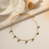 304 Stainless Steel Malachite 18K Gold Plated Simple Style Classic Style Plating Solid Color Necklace main image 3