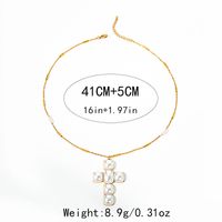 304 Stainless Steel Gold Plated Elegant Modern Style Plating Inlay Cross Pearl Pendant Necklace sku image 3
