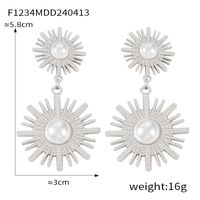 1 Pair Casual Retro Round Heart Shape Flower Plating Inlay 304 Stainless Steel Artificial Pearls 18K Gold Plated Drop Earrings main image 9