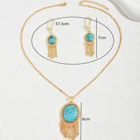 Copper 18K Gold Plated Simple Style Classic Style Plating Inlay Oval Turquoise Earrings Necklace Jewelry Set main image 6