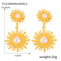 1 Pair Casual Retro Round Heart Shape Flower Plating Inlay 304 Stainless Steel Artificial Pearls 18K Gold Plated Drop Earrings sku image 4