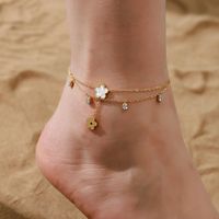 Hawaiian Tropical Solid Color 304 Stainless Steel Plating Inlay Shell 18K Gold Plated Women's Anklet main image 6