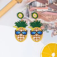 1 Pair Cartoon Style Cute Pineapple Inlay Alloy Rhinestones Seed Bead Drop Earrings sku image 1