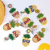 1 Pair Cartoon Style Cute Pineapple Inlay Alloy Rhinestones Seed Bead Drop Earrings main image 8