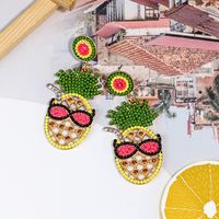 1 Pair Cartoon Style Cute Pineapple Inlay Alloy Rhinestones Seed Bead Drop Earrings main image 4