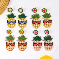 1 Pair Cartoon Style Cute Pineapple Inlay Alloy Rhinestones Seed Bead Drop Earrings main image 3