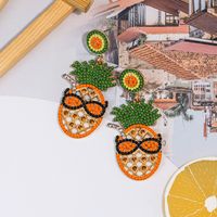 1 Pair Cartoon Style Cute Pineapple Inlay Alloy Rhinestones Seed Bead Drop Earrings sku image 3