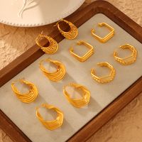 1 Pair Basic Modern Style Classic Style Hexagon Quadrilateral Plating Titanium Steel 18K Gold Plated Hoop Earrings main image 10