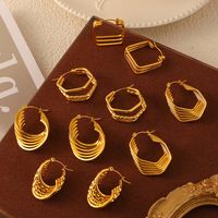 1 Pair Basic Modern Style Classic Style Hexagon Quadrilateral Plating Titanium Steel 18K Gold Plated Hoop Earrings main image 1