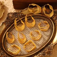 1 Pair Basic Modern Style Classic Style Hexagon Quadrilateral Plating Titanium Steel 18K Gold Plated Hoop Earrings main image 7