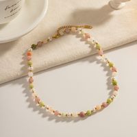 304 Stainless Steel Natural Stone 18K Gold Plated Vacation Sweet Beaded Color Block Necklace main image 5