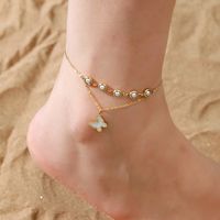 Hawaiian Tropical Cool Style Solid Color 304 Stainless Steel Plating Inlay Shell 18K Gold Plated Women's Anklet main image 4