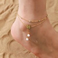 Hawaiian Tropical Cool Style Solid Color 304 Stainless Steel Plating Inlay Shell 18K Gold Plated Women's Anklet main image 5