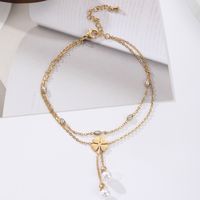 Hawaiian Tropical Cool Style Solid Color 304 Stainless Steel Plating Inlay Shell 18K Gold Plated Women's Anklet main image 8