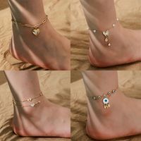 Hawaiian Tropical Cool Style Eye Solid Color Butterfly 304 Stainless Steel Plating Inlay Shell 18K Gold Plated Women's Anklet main image 10