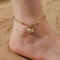 Hawaiian Tropical Cool Style Eye Solid Color Butterfly 304 Stainless Steel Plating Inlay Shell 18K Gold Plated Women's Anklet main image 3