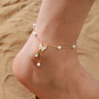 Hawaiian Tropical Cool Style Eye Solid Color Butterfly 304 Stainless Steel Plating Inlay Shell 18K Gold Plated Women's Anklet main image 5