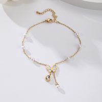 Hawaiian Tropical Cool Style Eye Solid Color Butterfly 304 Stainless Steel Plating Inlay Shell 18K Gold Plated Women's Anklet main image 6