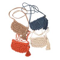Women's Medium Cotton Rope Solid Color Vacation Beach Tassel Weave Zipper Straw Bag main image 1
