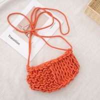 Women's Medium Cotton Rope Solid Color Vacation Beach Tassel Weave Zipper Straw Bag sku image 4