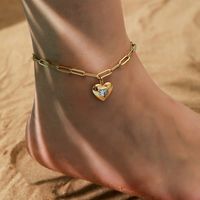 Hawaiian Tropical Cool Style Eye Solid Color Butterfly 304 Stainless Steel Plating Inlay Shell 18K Gold Plated Women's Anklet sku image 1