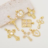 IG Style Simple Style Cross Heart Shape 18K Gold Plated Pearl Shell Zircon Copper Wholesale Jewelry Accessories main image 1