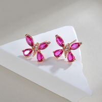 1 Pair Casual Cute Flower Plating Inlay Brass Artificial Gemstones Zircon 16K Gold Plated Rose Gold Plated White Gold Plated Ear Studs main image 3