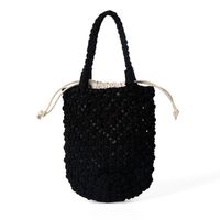 Women's Small Canvas Solid Color Vacation Beach Weave Bucket String Straw Bag sku image 1