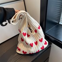 Women's Medium Knit Heart Shape Basic Classic Style Bucket Open Shoulder Bag sku image 2