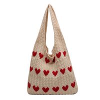 Women's Medium Knit Heart Shape Basic Classic Style Bucket Open Shoulder Bag main image 5