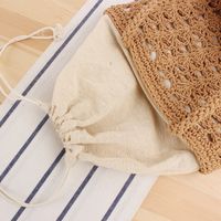 Women's Medium Cotton Rope Solid Color Vacation Beach Weave Bucket String Straw Bag main image 3
