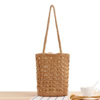 Women's Medium Cotton Rope Solid Color Vacation Beach Weave Bucket String Straw Bag sku image 1