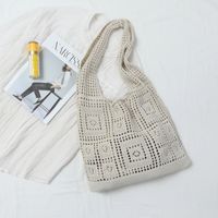 Women's Medium Knit Solid Color Basic Hollow Bucket Open Shoulder Bag sku image 1